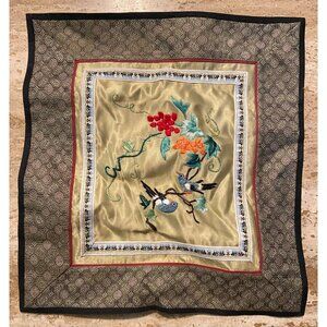 Handcrafted Japanese Silk Embroidered Tapestry With Bird & Floral Motif